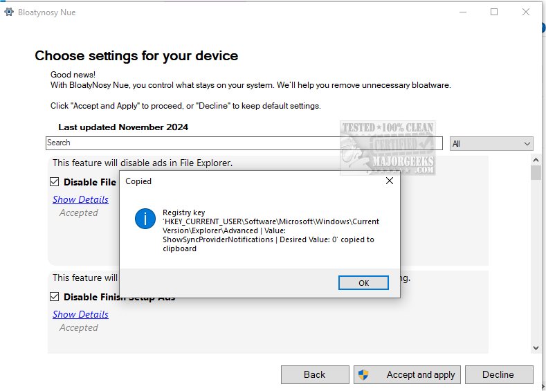 Bloatynosy privacy tweaks and optimization toggles