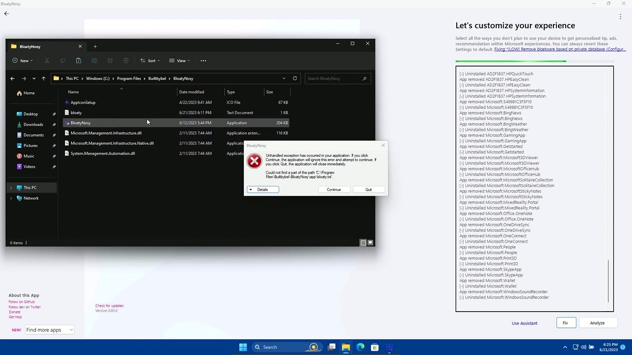 Bloatynosy extracted folder showing Bloatynosy.exe and supporting files
